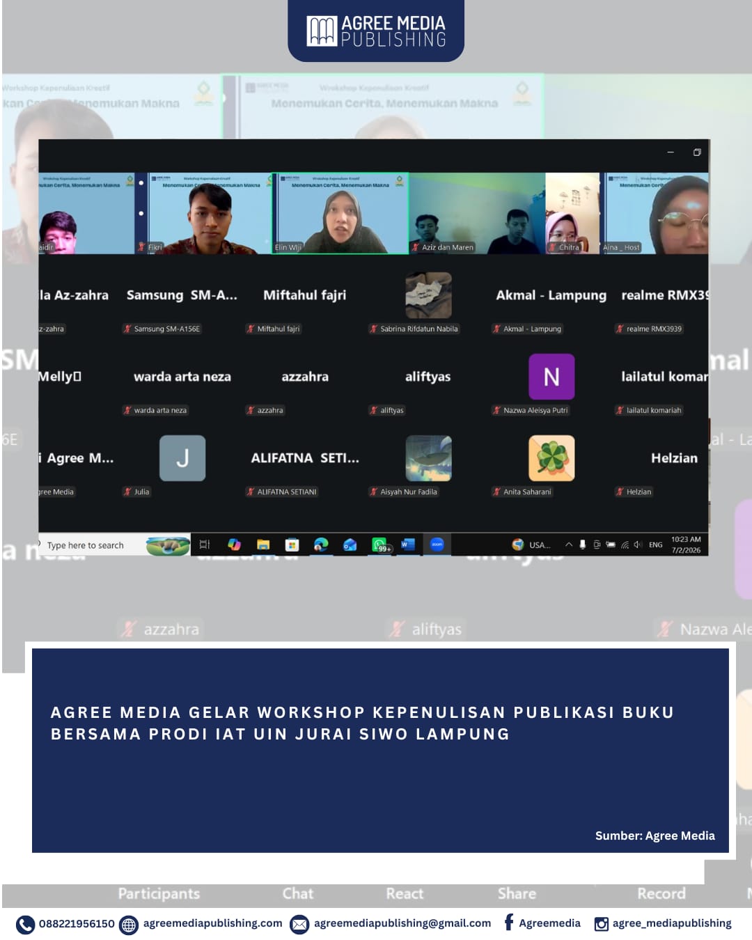 You are currently viewing AGREE MEDIA GELAR WORKSHOP KEPENULISAN PUBLIKASI BUKU BERSAMA PRODI IAT UIN JURAI SIWO LAMPUNG